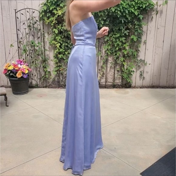 Vintage Watters and Watters Light Blue Strapless Chiffon Maxi Dress Size 2 - Picture 3 of 13
